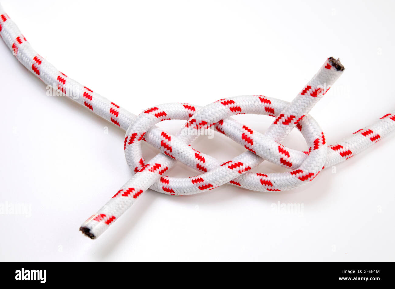 Il Carrick piegare o il nodo di Josephine AKA Sailor il nodo di ancoraggio e piegare su sfondo bianco utilizzato per legare a lunghezze di corda toge Foto Stock