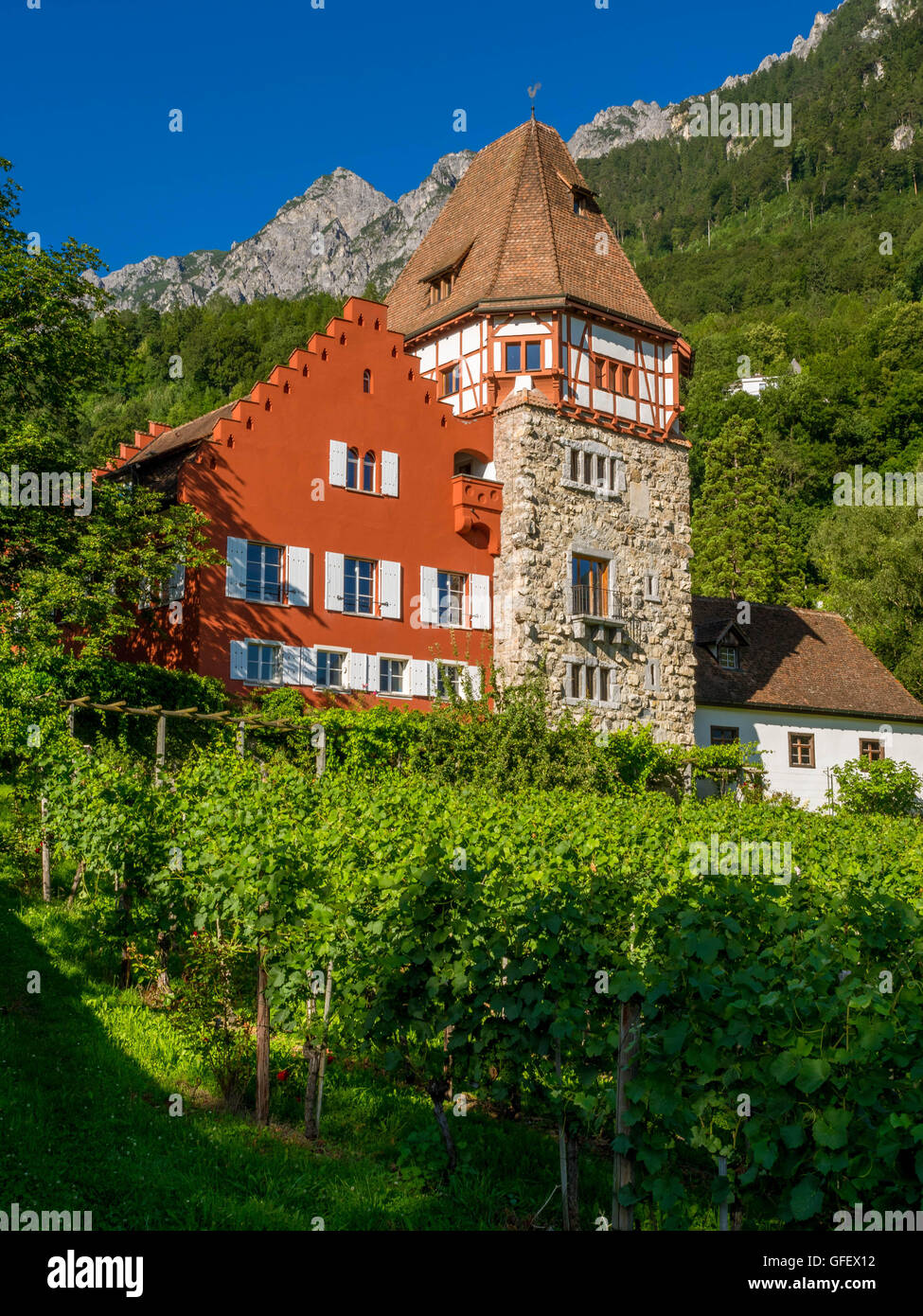 Casa Rossa, Vaduz, Principato del Liechtenstein, Europa Foto Stock