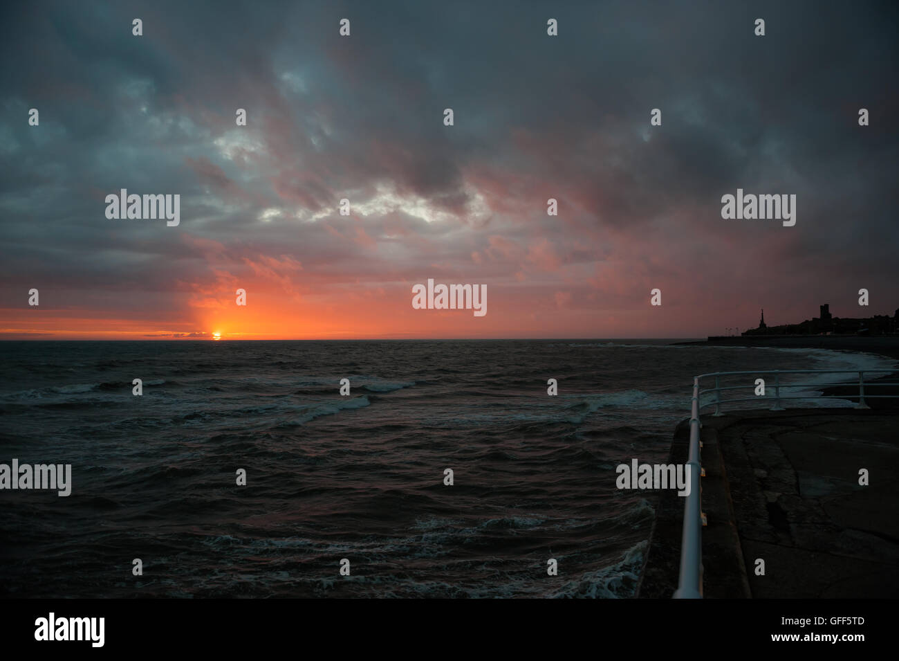 Tramonto, Aberystwyth, Galles. Foto Stock