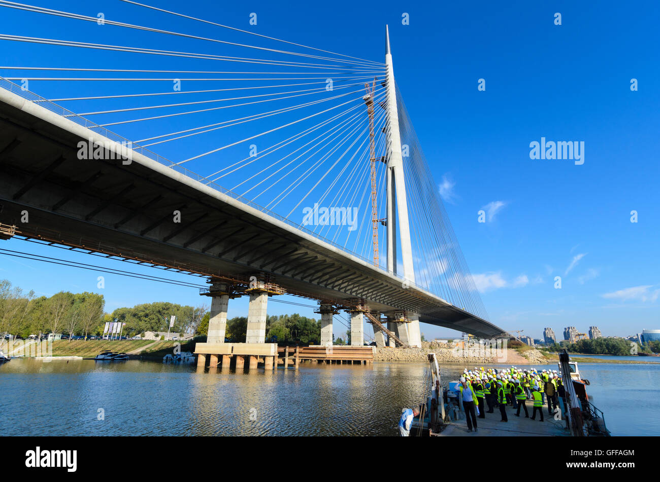 Beograd, Belgrado: sotto costruzione ponte di Ada, Serbia, , Foto Stock