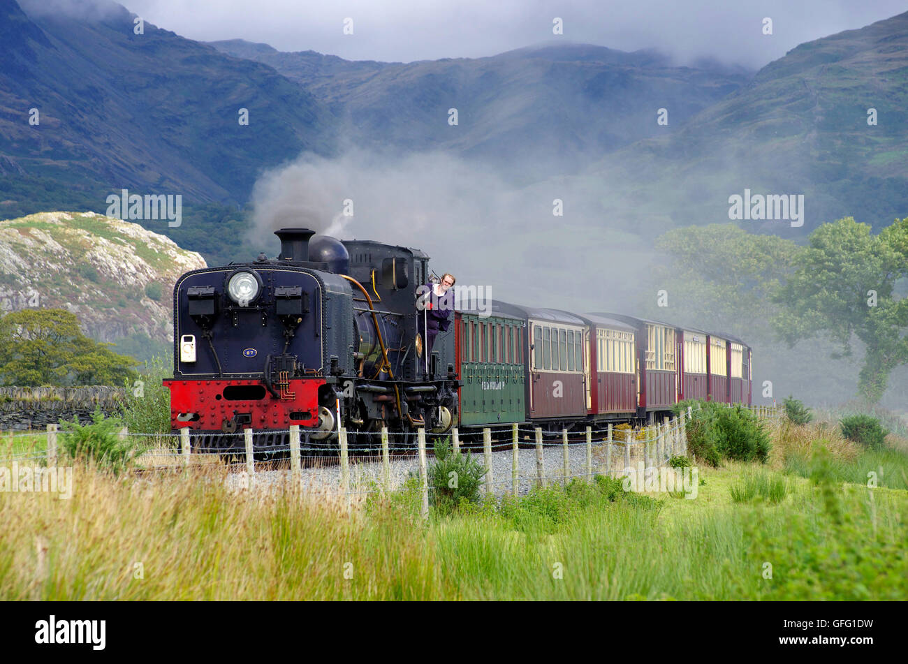 Garrett locomotiva a vapore sul Welsh Highland Railway Foto Stock