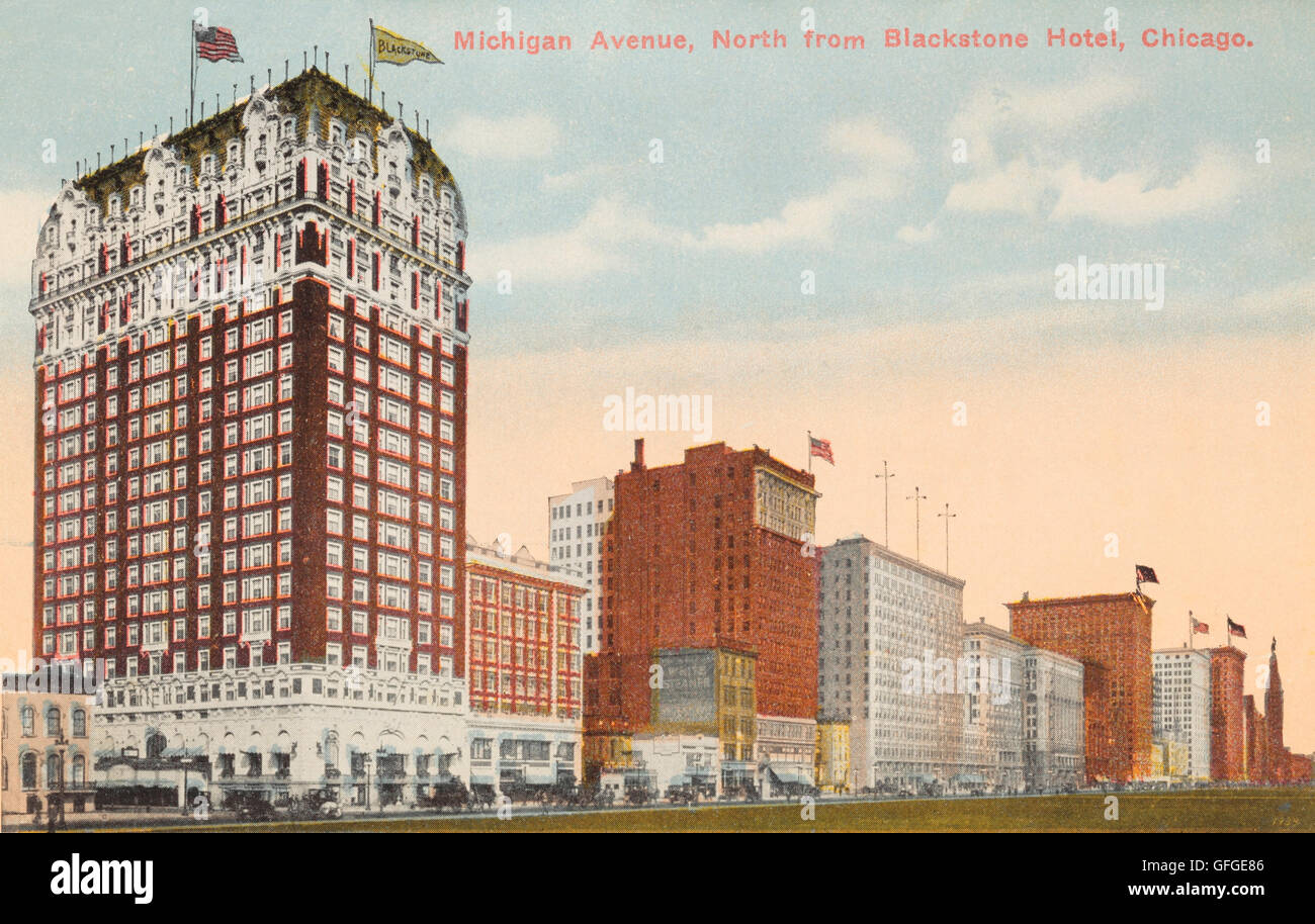 Michigan Avenue Chicago, guardando a nord da Blackstone Hotel Foto Stock