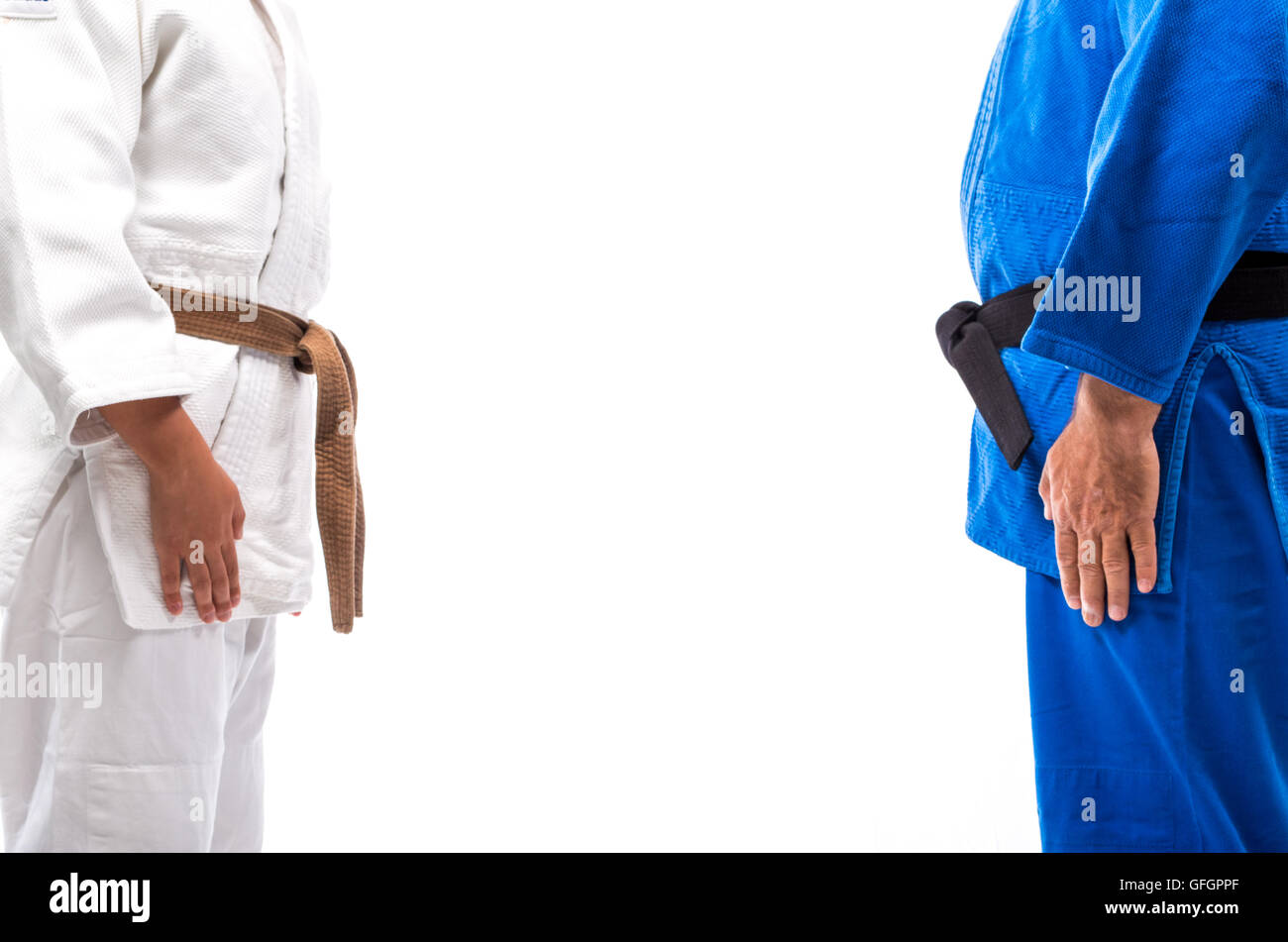Centina permanente del judo femminile cintura marrone al suo sensei cintura  nera Foto stock - Alamy