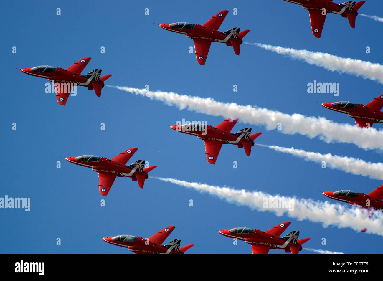 Royal Air Force frecce rosse Team Display a Farnborough, Foto Stock