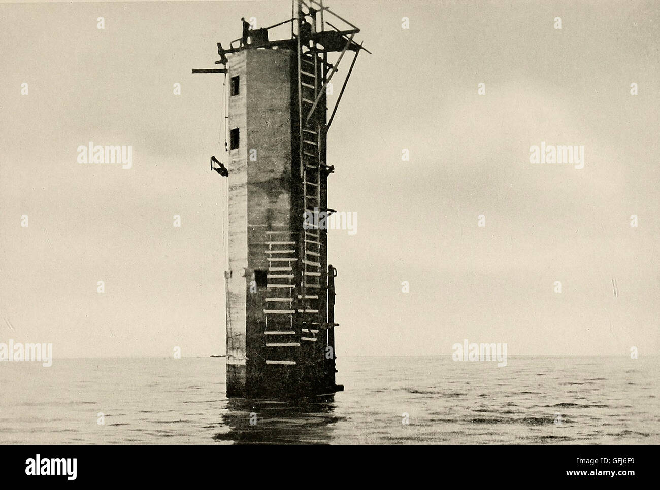 Il Platte Felce Lighthouse in costruzione, circa 1910 Foto Stock