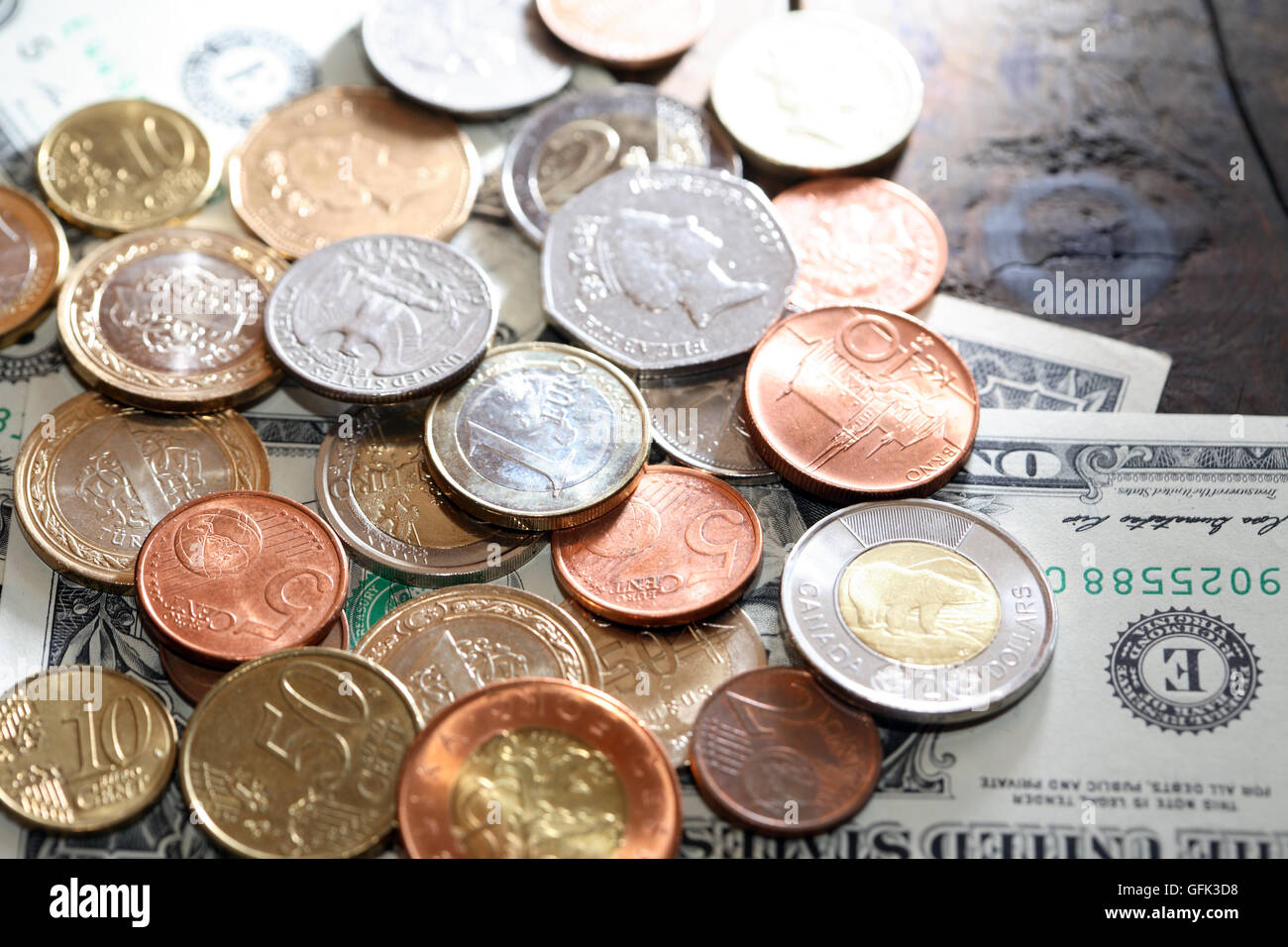 Piano finanziario. Varie valuta mondiale closeup come sfondo Foto Stock