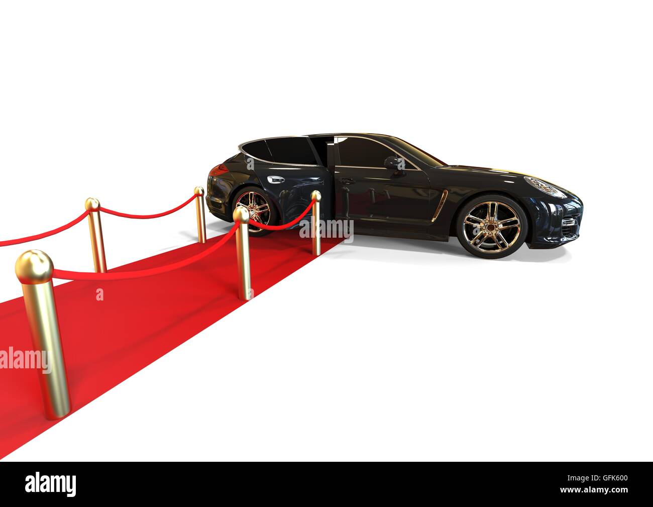 3D render image di un auto nera dalla vista dall'alto rappresentante una limousine. Foto Stock