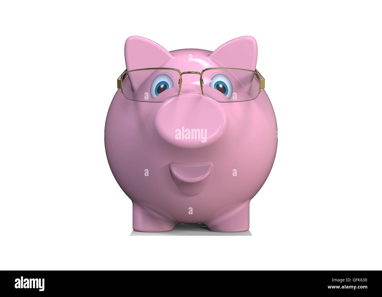 3D render image di un salvadanaio con gli occhiali. Foto Stock