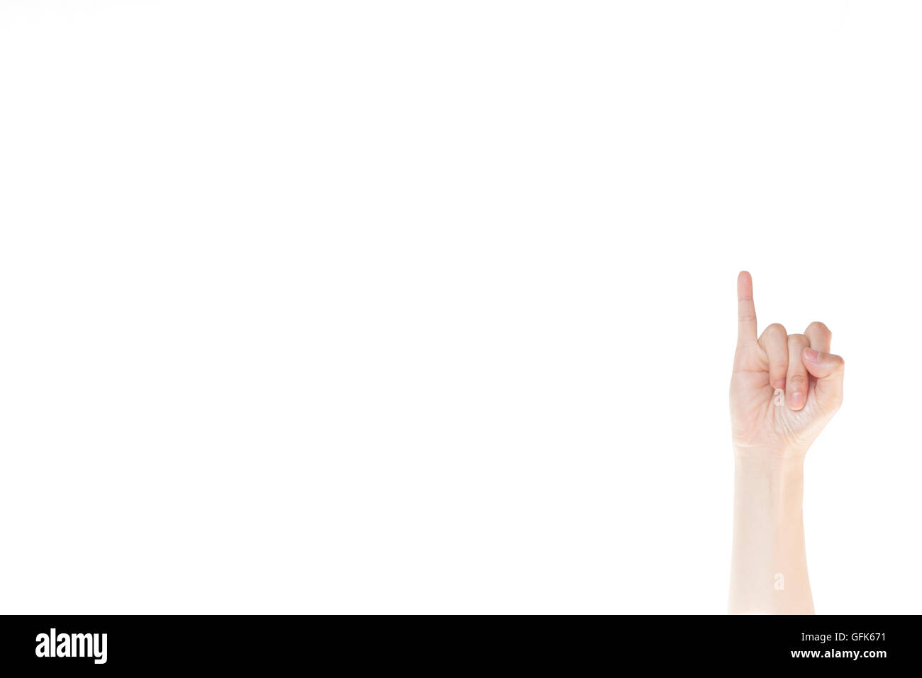 Mano giapponese gesto: Ragazza donna, padrona su bianco sfondo isolato Foto Stock