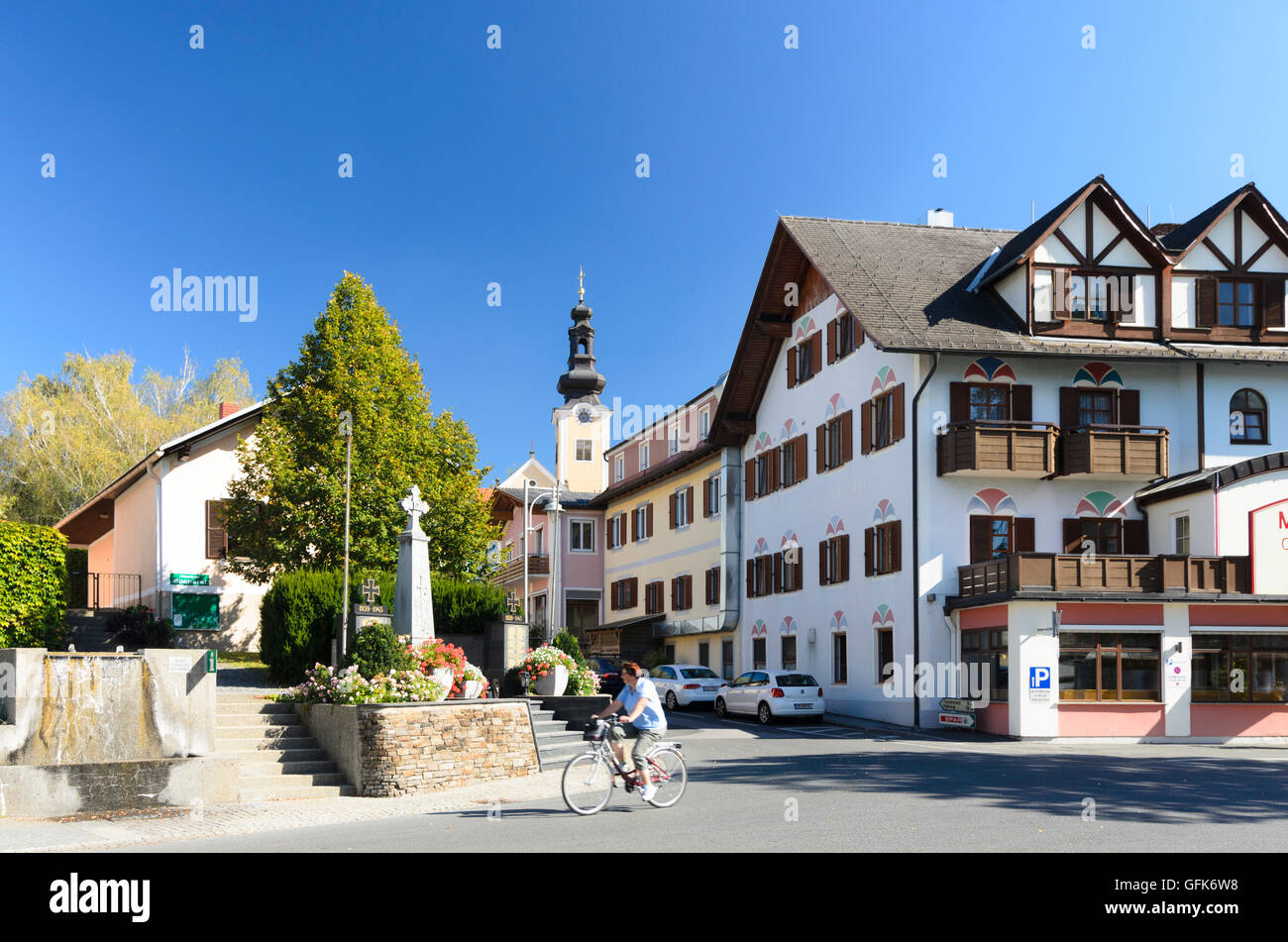 Söchau: centro città, chiesa, Austria, Steiermark, Stiria, Steirisches Thermenland - Oststeiermark Foto Stock