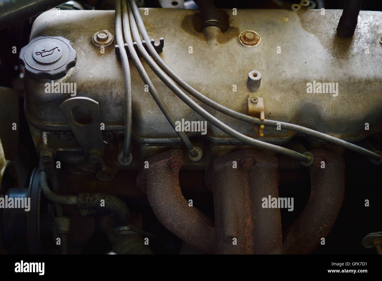 Old Dirty auto motore Foto Stock