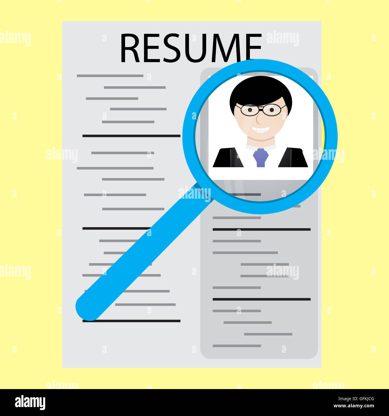 Analisi del concetto di ripresa. Cv per il business, informazioni su un candidato al lavoro. Illustrazione Vettoriale Foto Stock