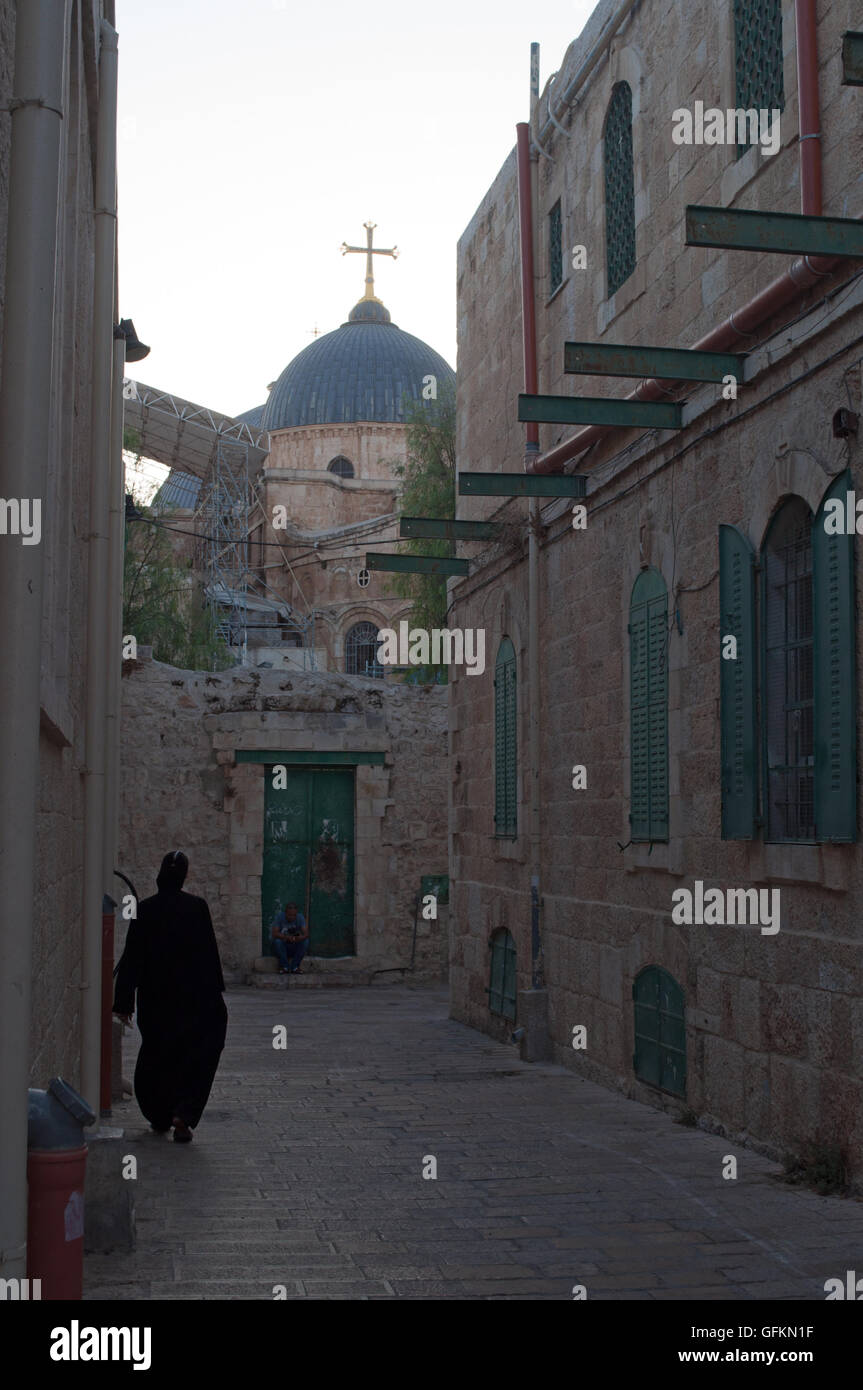 Gerusalemme: la Chiesa Copta Ortodossa, il composto nella chiesa del Santo Sepolcro ospita la sede della chiesa copta Arcivescovo e tre chiese Foto Stock