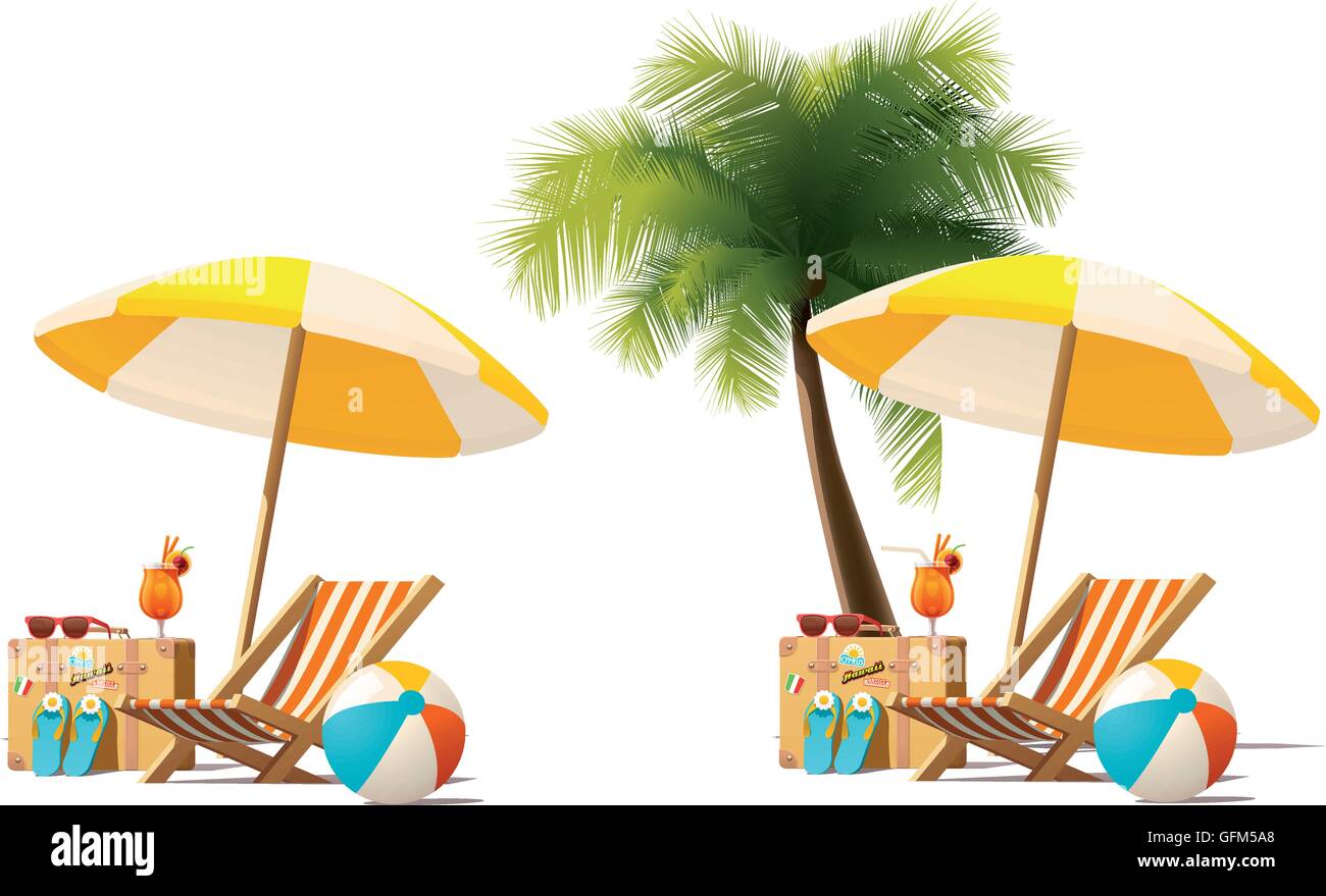 Vettore e viaggio estate spiaggia vacanza icona relax Illustrazione Vettoriale