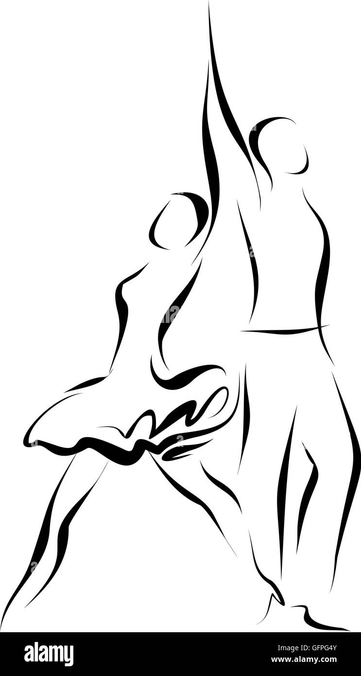 Silhouette di danze di coppia, isolato su bianco Illustrazione Vettoriale