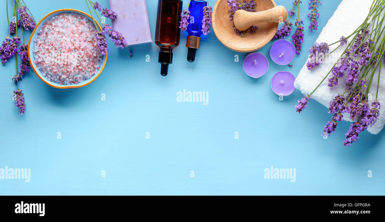 Olio essenziale, seasalt,asciugamani e sapone artigianale Foto Stock