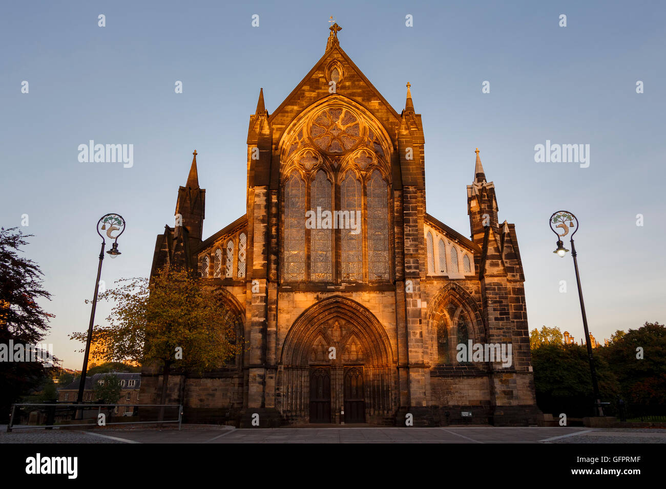 La cattedrale di Glasgow al tramonto Foto Stock