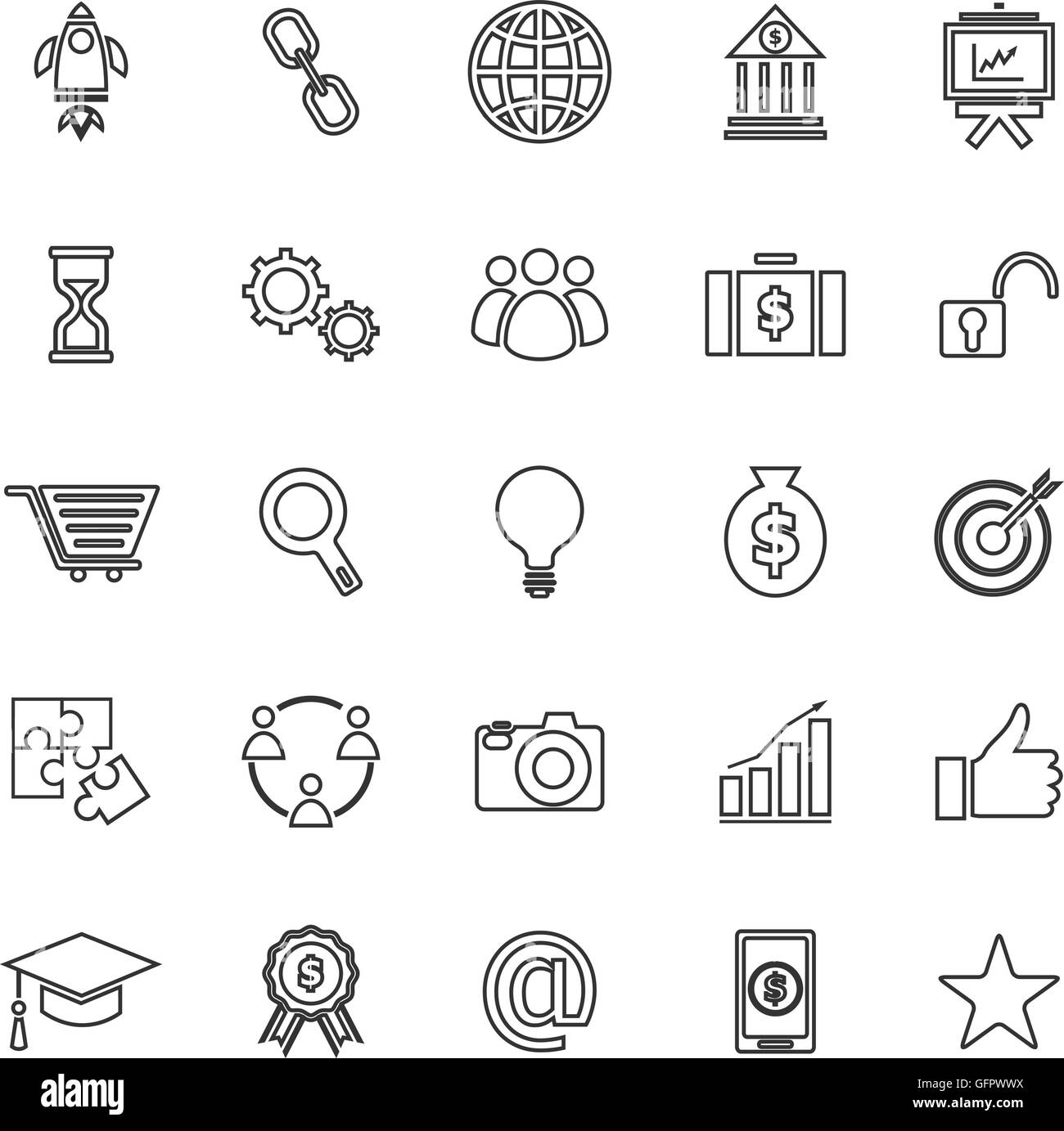 Avvia le icone della linea su sfondo bianco, vettore di stock Illustrazione Vettoriale