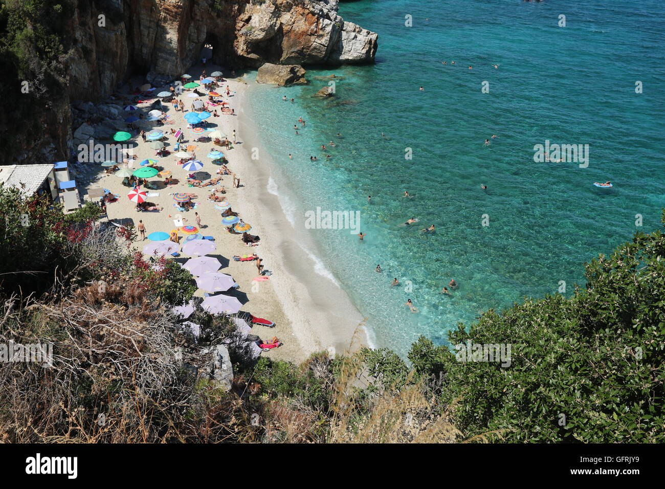 Mylopotamos beach a Pelion peninsula, nella Grecia continentale. Foto Stock