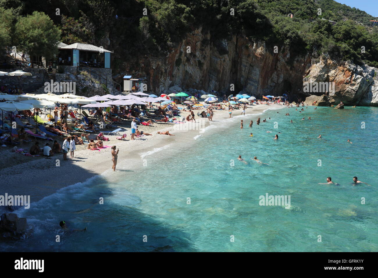 Mylopotamos beach a Pelion peninsula, nella Grecia continentale. Foto Stock