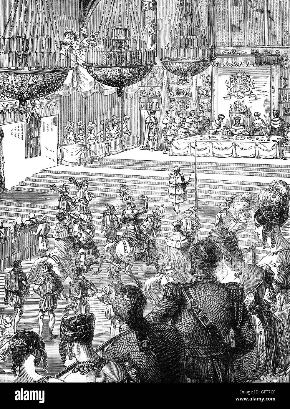 Il Champions Challenge al banchetto a seguito del 1821 incoronazione di George IV tenutasi a Westminster Hall. Foto Stock