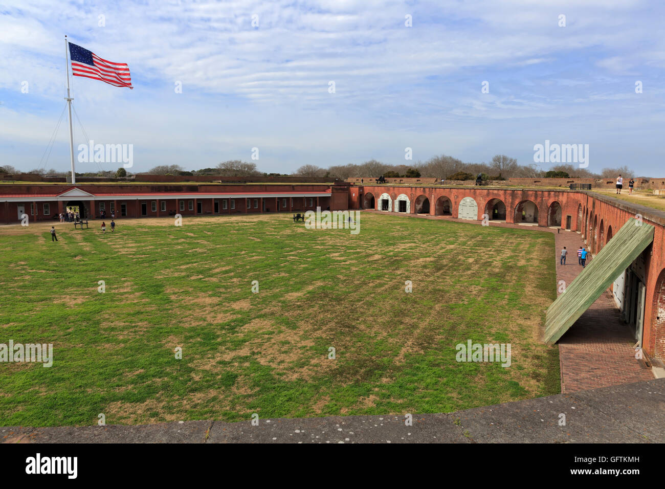 Fort Pulaski, Cockspur Island, Georgia. 5 storica facciata muratura terzo sistema fort progettato per proteggere gli approcci alla cit Foto Stock