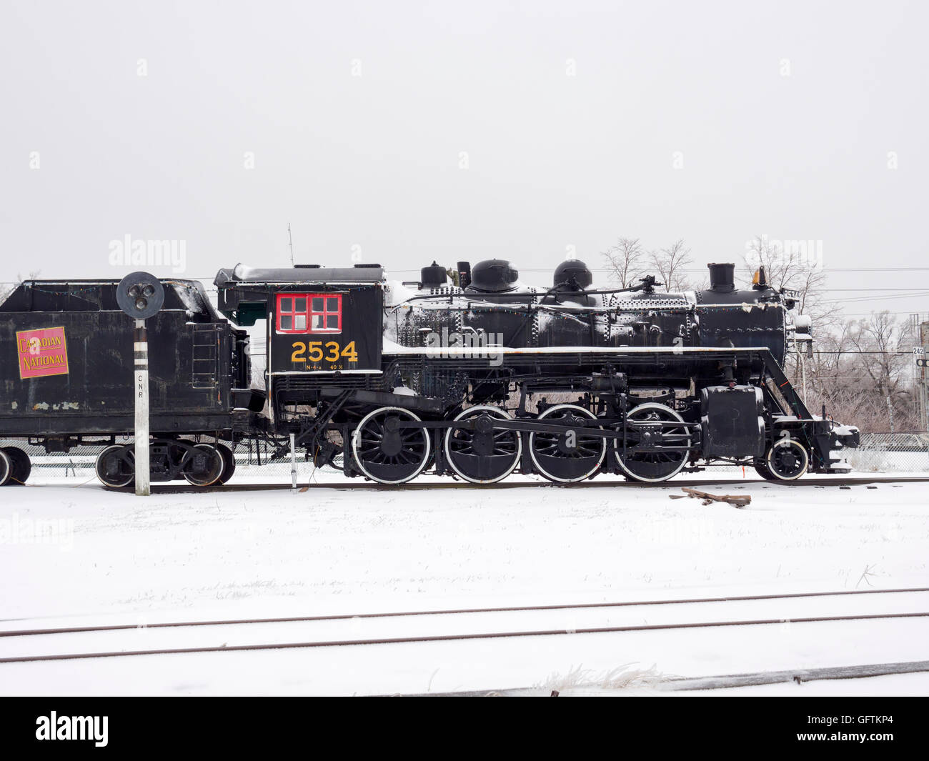 Giunzione di memoria Railway Museum, Brighton, Ontario, Canada. Un 1906 Grand Trunk 2-8-0 locomotiva a vapore costruita nel 1906 Foto Stock