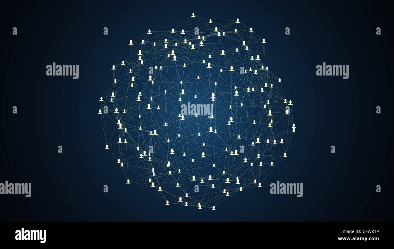 Collegato gli avatar di uomini e di donne, illustrazione della rete di comunicazione, le relazioni commerciali, social media, tecnologia, glo Foto Stock