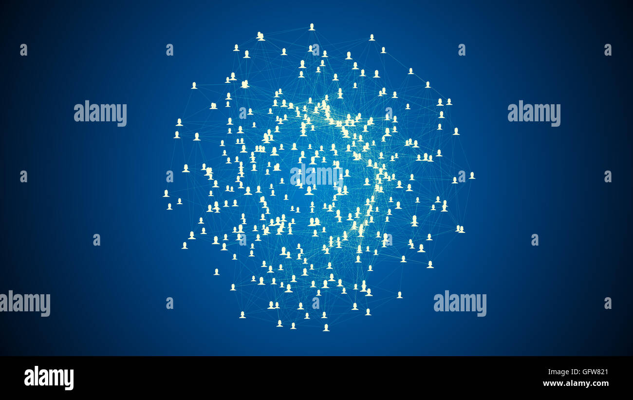 Collegato gli avatar di uomini e di donne, illustrazione della rete di comunicazione, le relazioni commerciali, social media, tecnologia, glo Foto Stock