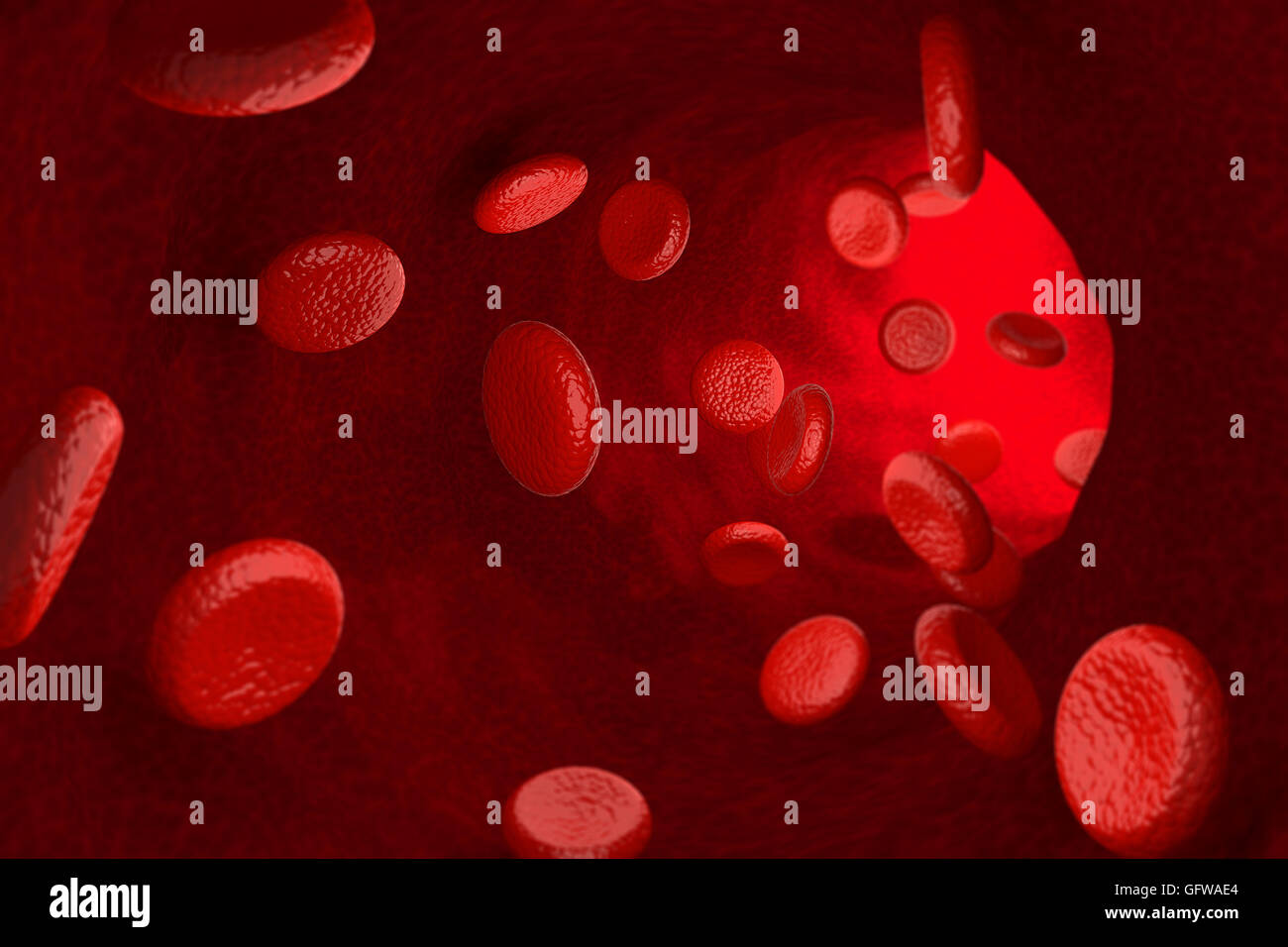 3D rendering di cellule rosse del sangue nel sistema della vena. Foto Stock