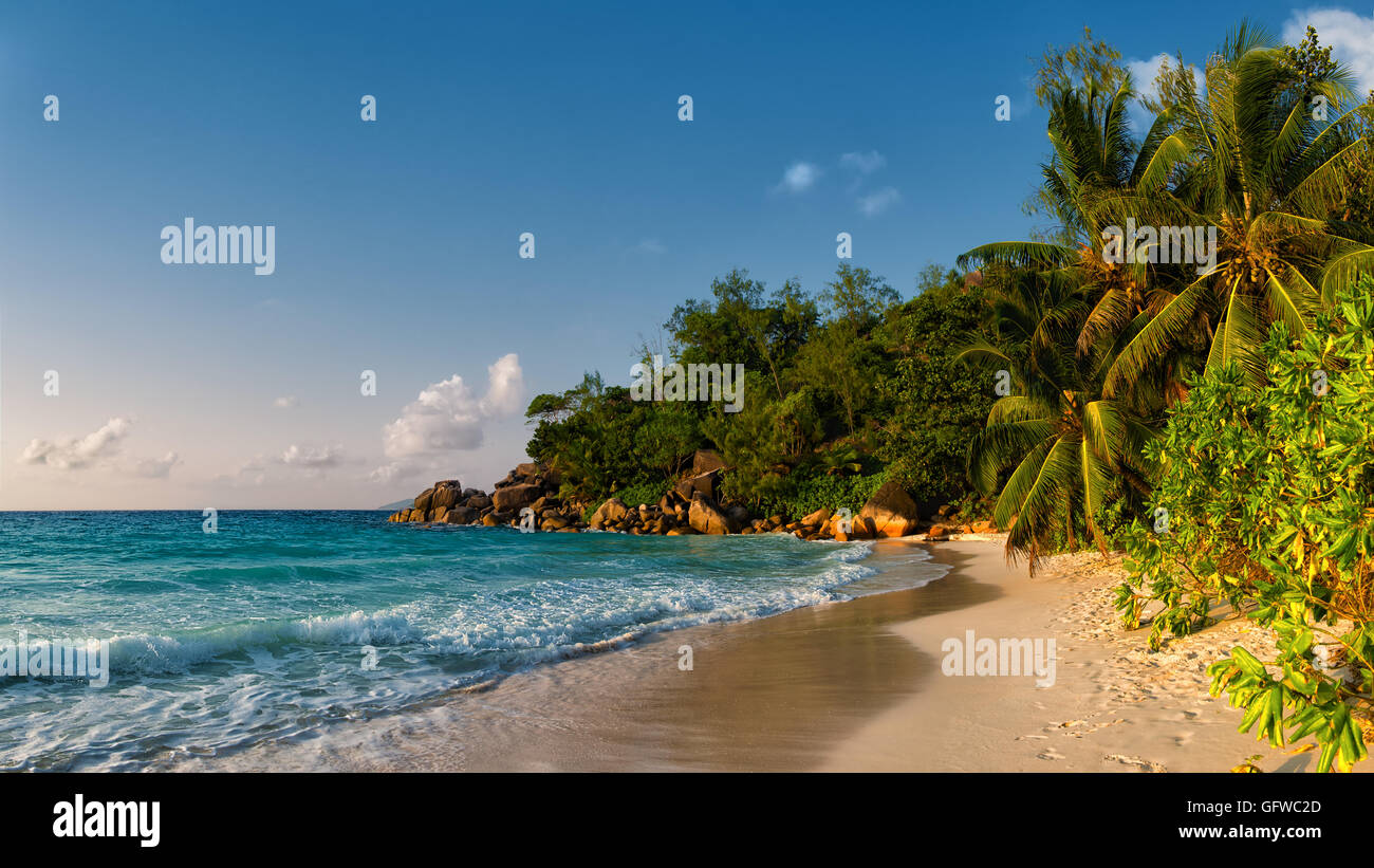 Paradisiaco anse georgette beach in seychelles Isola di Praslin Foto Stock