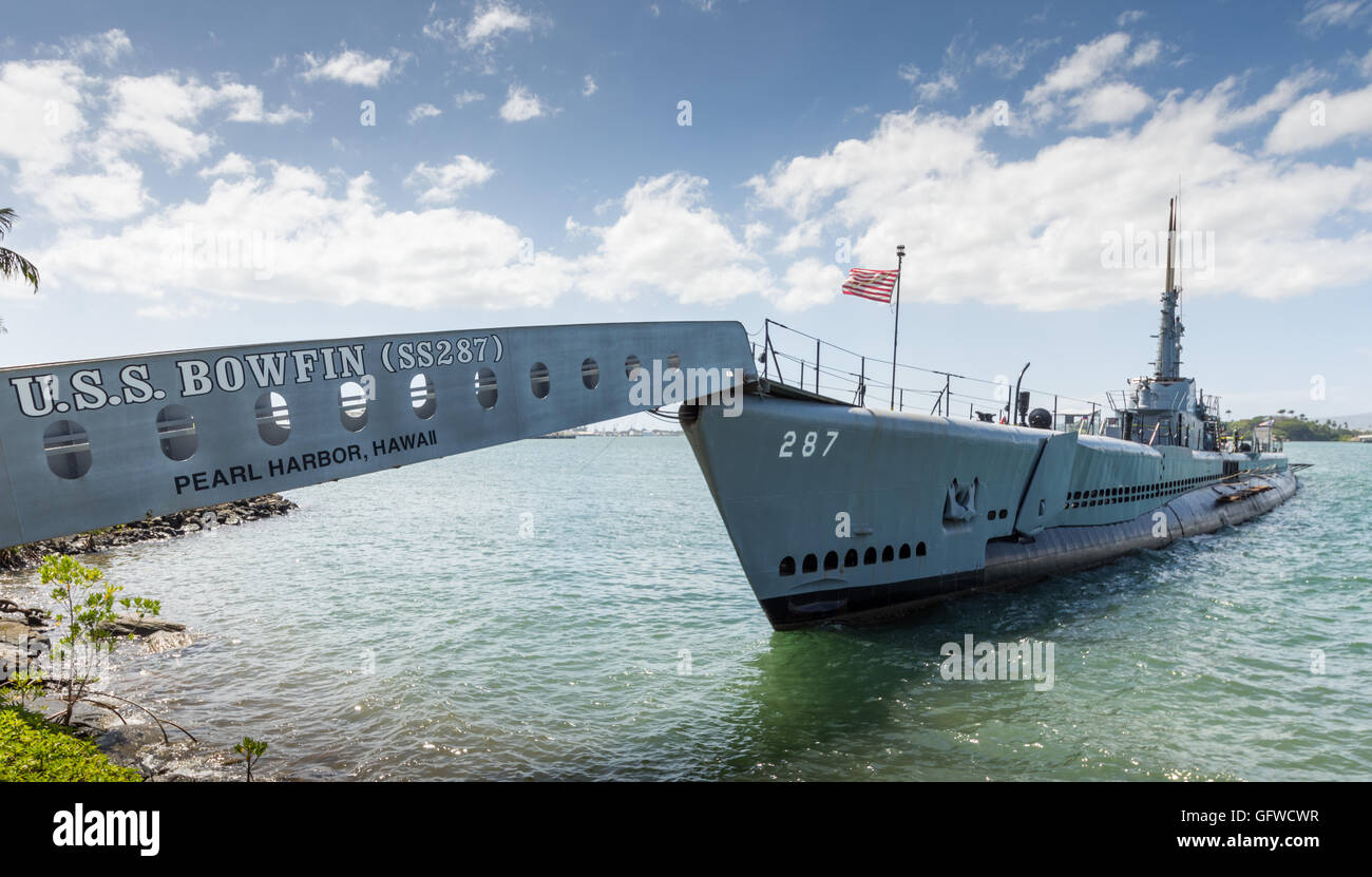 USS Bowfin Submarine,seconda guerra mondiale. Pearl harbor (Oahu - Hawaii) 2 marzo 2016 Foto Stock