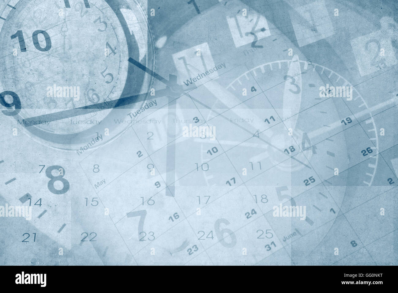 Gli orologi e i calendari, le tonalità blu Foto Stock