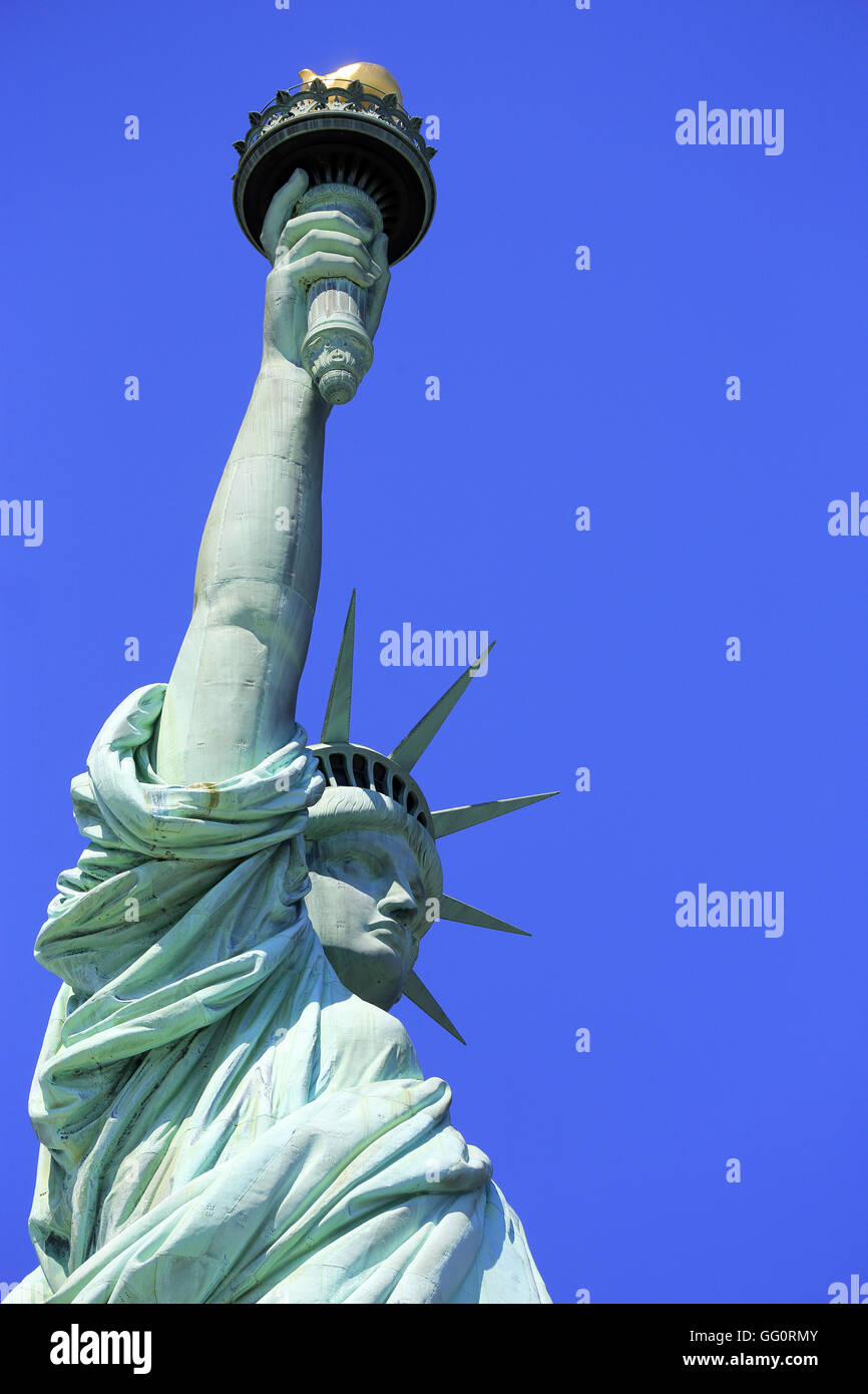 Una chiusa vista della Statua della Libertà. La città di New York New York,USA Foto Stock