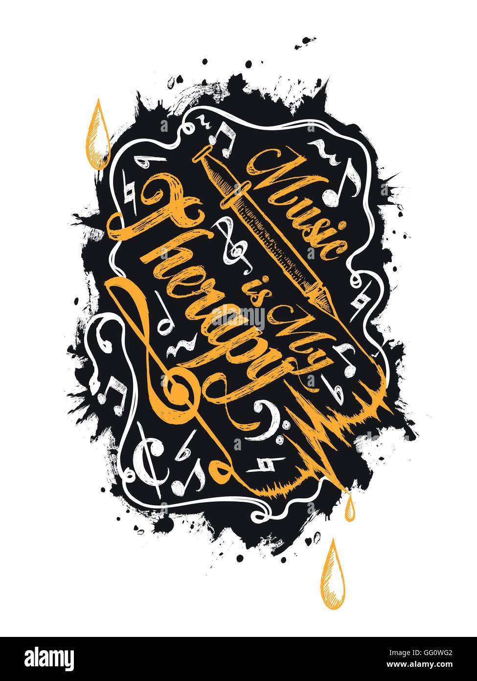 La musica è la mia terapia Musica - concept design lettering Illustrazione Vettoriale