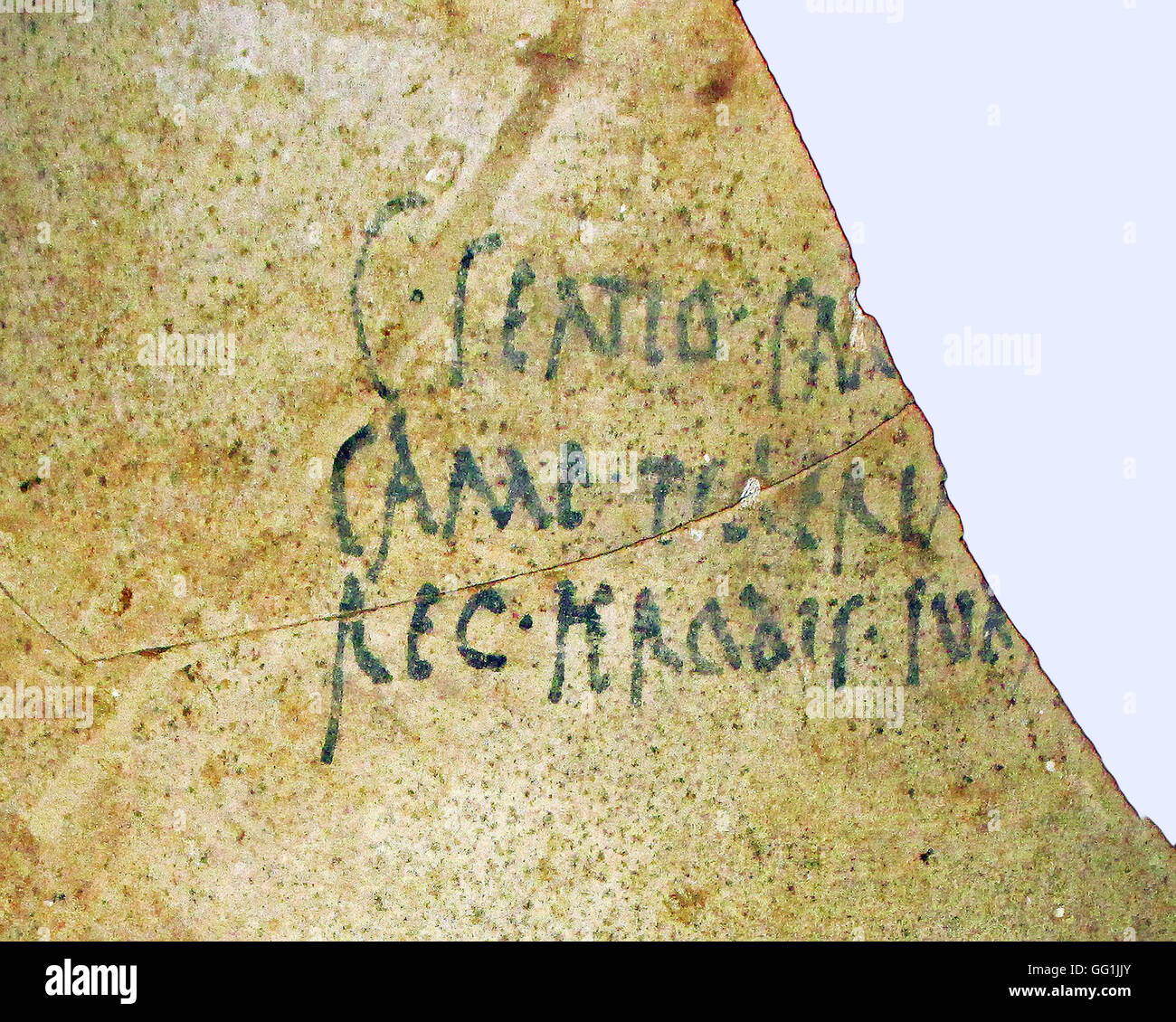 5875. Iscrizione in latino su una brocca di vino (anfora) che indica che il vino è stato acquistato dal re Erode, sherds trovati in Herodium e Foto Stock