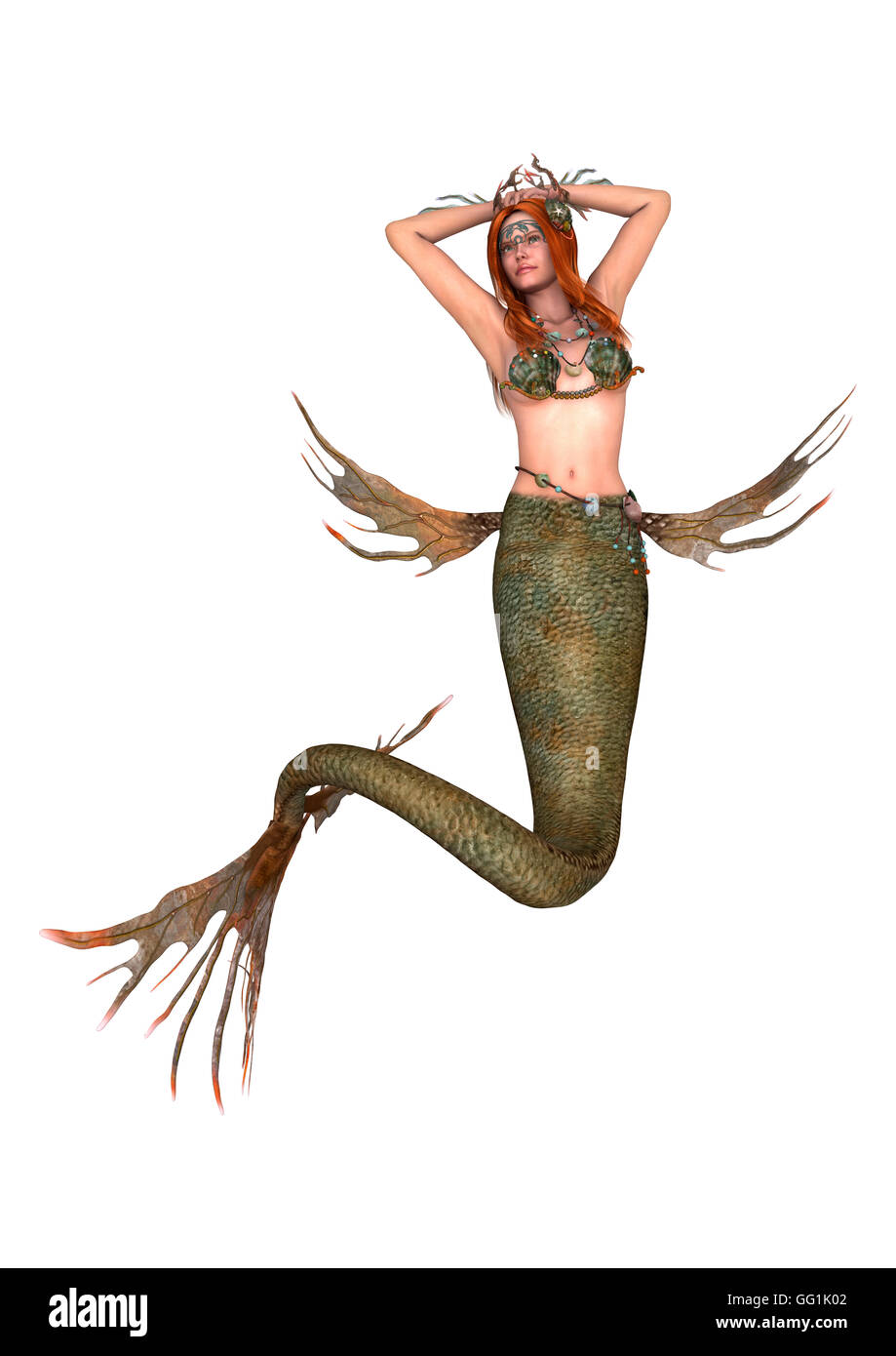 3D rendering di una fantasia mermaid isolati su sfondo bianco Foto Stock 3D rendering di una fantasia mermaid isolati su sfondo bianco Foto Stock