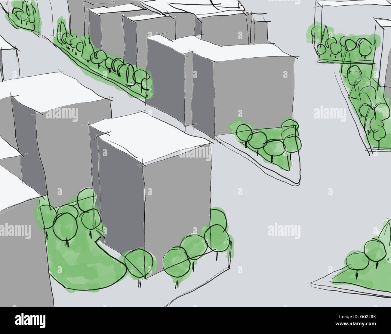 Prospettiva 3d Concettuale Vista Urbano Disegno A Mano