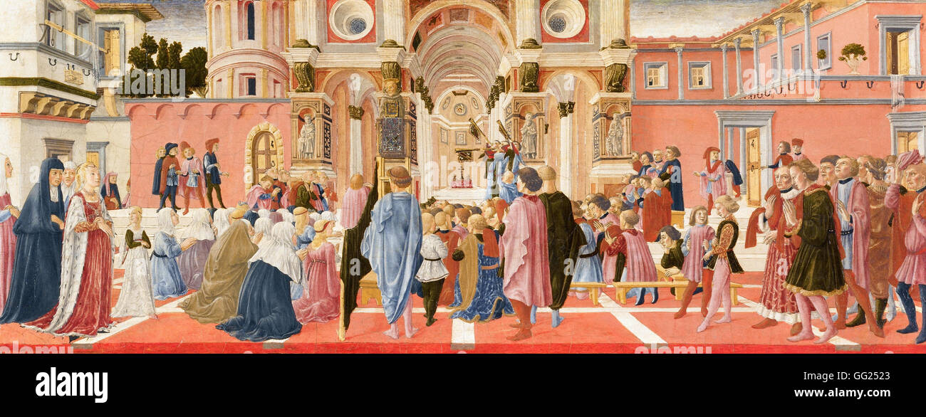 Lorenzo di Pietro di Giovanni del Vecchietta (studio di) - San Bernardino la predicazione Foto Stock