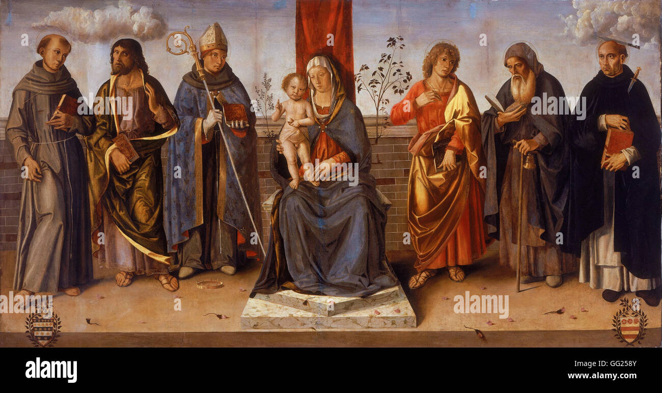 Marco Palmezzano (studio di) - Madonna con Bambino e Santi Foto Stock