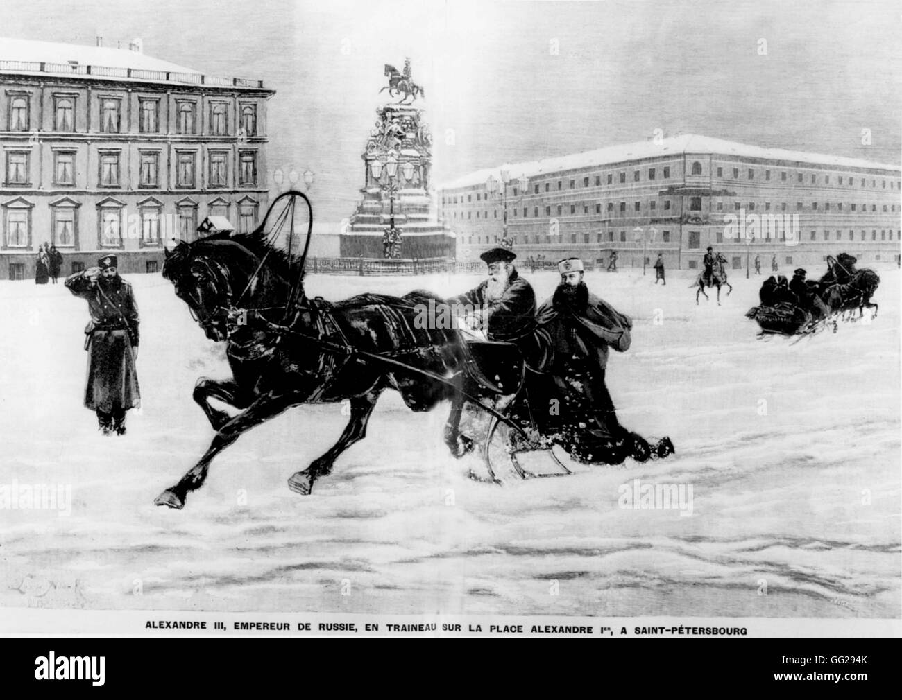 Alexander III in una slitta a Alessandro I Piazza di San Pietroburgo Russia 1893 Foto Stock