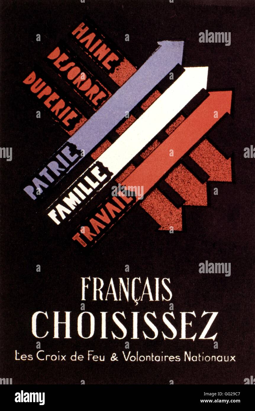 Il poster della croce di fuoco lega Francese (Croix-de-feu) contro il fronte popolare in Francia nel 1935. Foto Stock