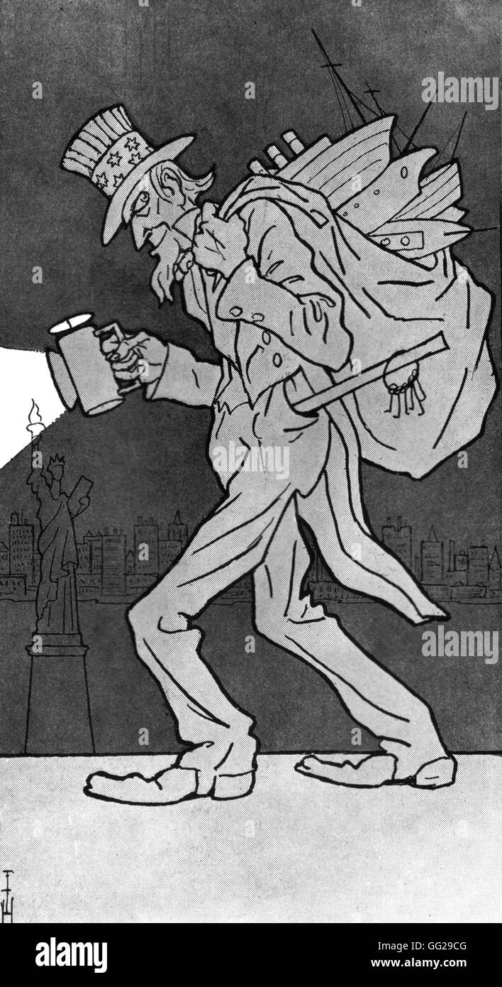 Vignetta satirica di Th. Heine. 'L'idealista'. America in favore della libertà dei mari 1917 Germania - La Prima Guerra Mondiale Foto Stock