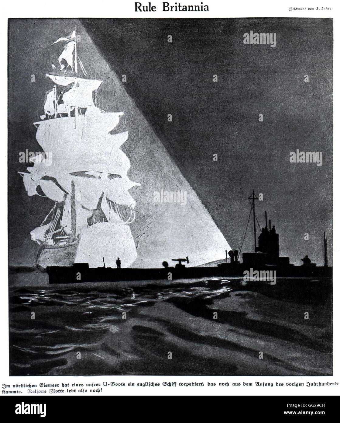 Vignetta satirica sulla potenza navale di Inghilterra 1917 Germania - I Guerra Mondiale di Parigi. Bibliothèque nationale Foto Stock