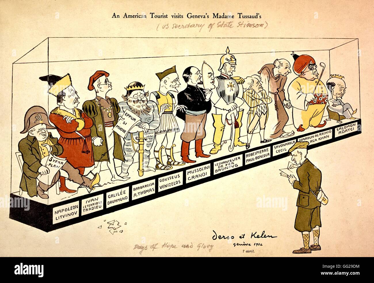Vignetta satirica da Derso e Kelen. Atteggiamento americano di fronte ai delegati della Lega delle Nazioni Aprile 7, 1932 a New York. Raccolta Kelen Foto Stock