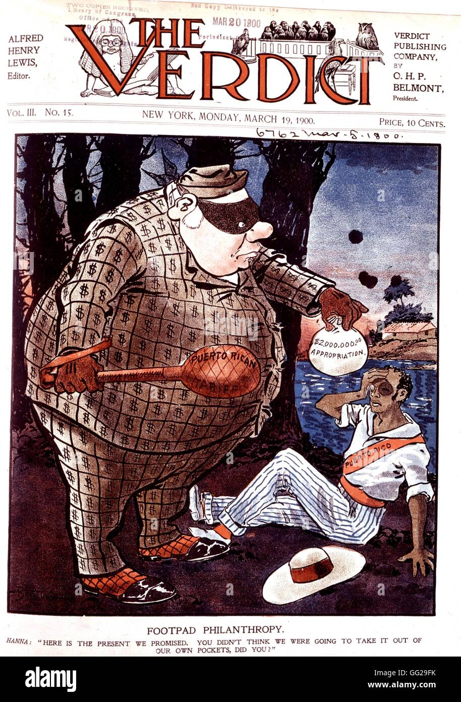 Vignetta satirica in 'Il verdetto' contro MacHannah e Porto-Rico 1900 Stati Uniti Washington. La biblioteca del congresso Foto Stock