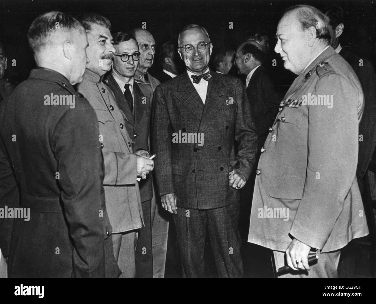 Conferenza di Potsdam (1945), dalla l. r.: Joseph Stalin, Truman e Winston Churchill 1945 GERMANIA - SECONDA GUERRA MONDIALE Foto Stock