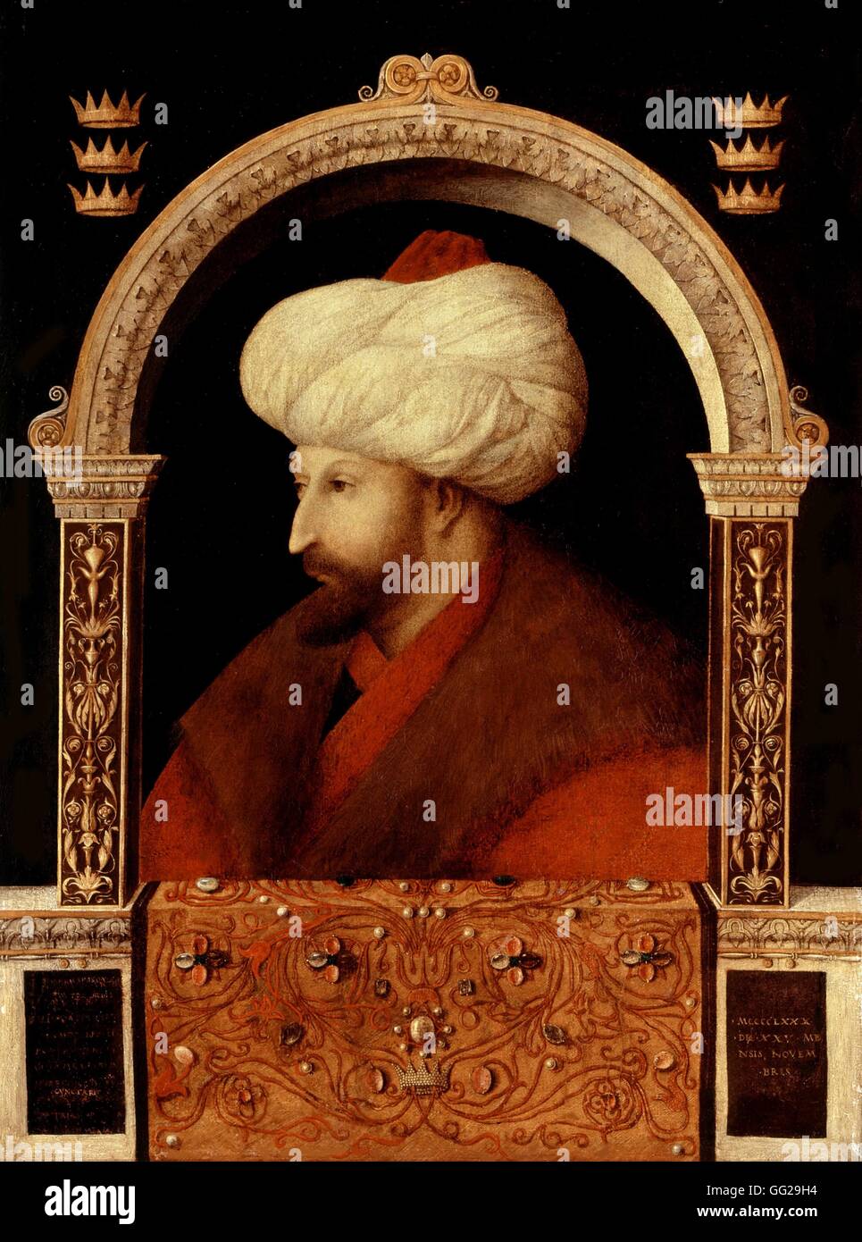 Gentile Bellini scuola italiana Ritratto di Mehmed il conquistatore 1480 olio su tela (69,9 x 52,1 cm) di Londra, National Gallery Foto Stock