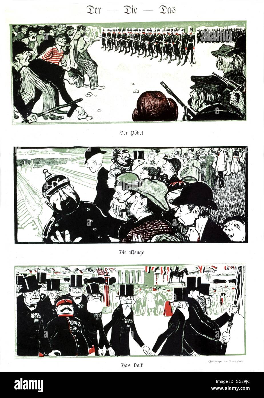 Cartoon satirico contro i disordini sociali, mafia, le classi inferiori 1897 Germania Marcer archivi Foto Stock