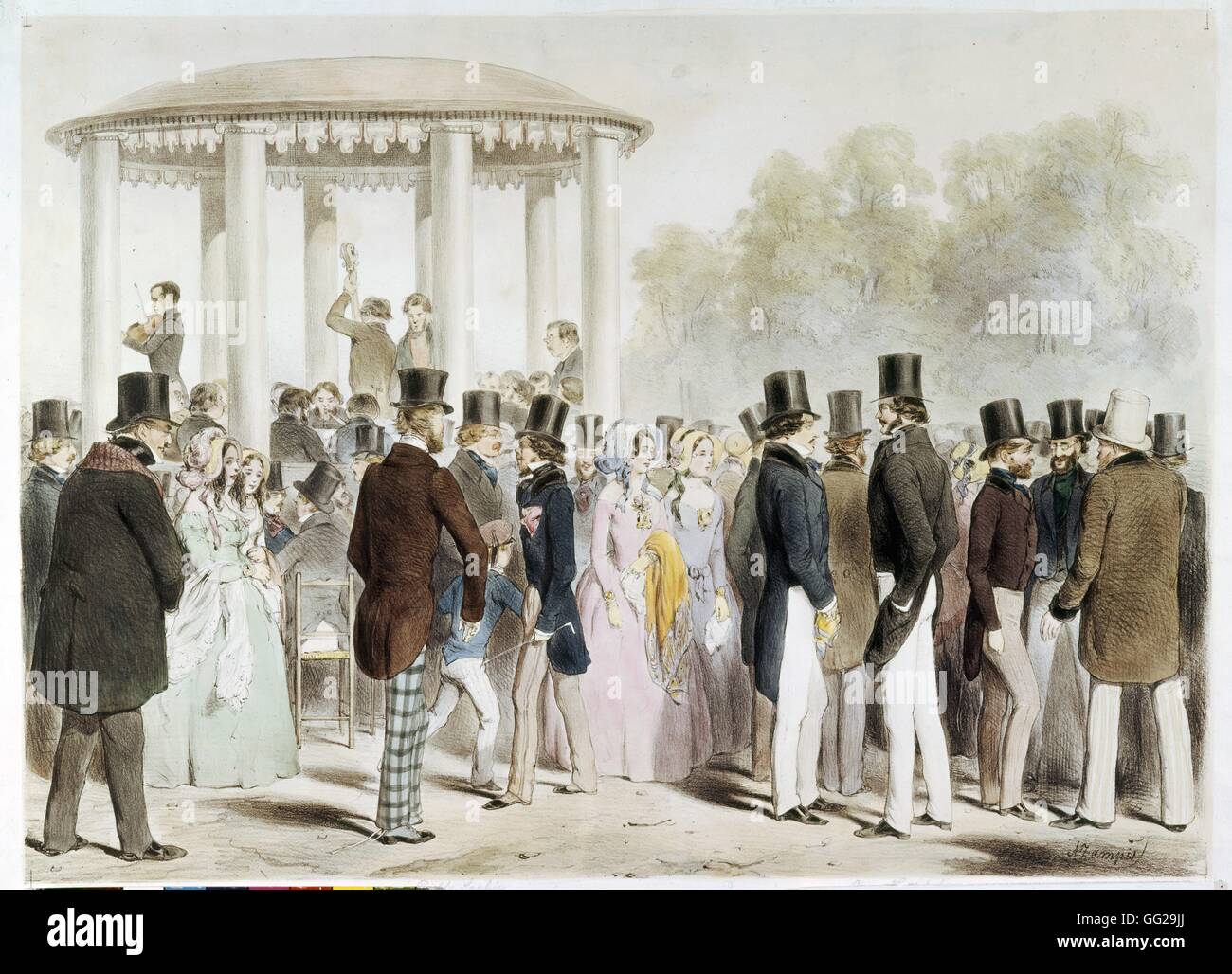 Un Johan Strauss sera a Vienna litografia da von Anton Zampis 1845 Austria Vienna, Stadt Museum Foto Stock